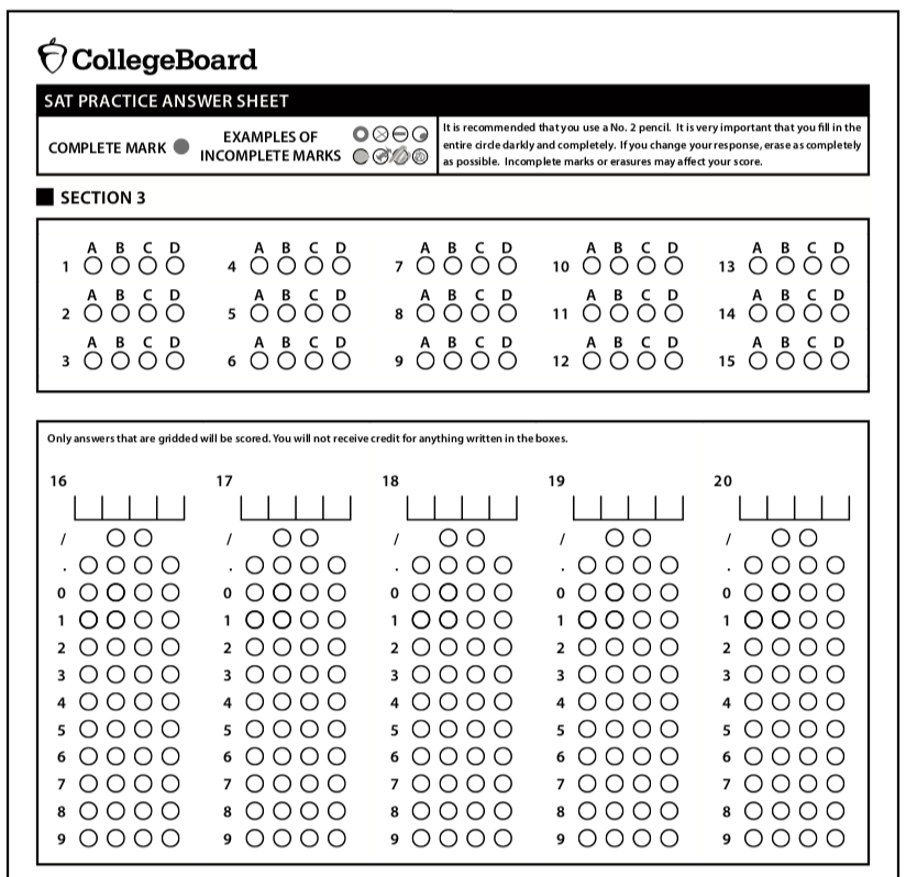 Sat Answer Sheet Printable Printable Blank World